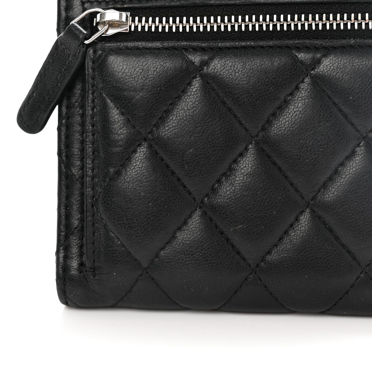 Lambskin Quilted Compact Flap Wallet Black