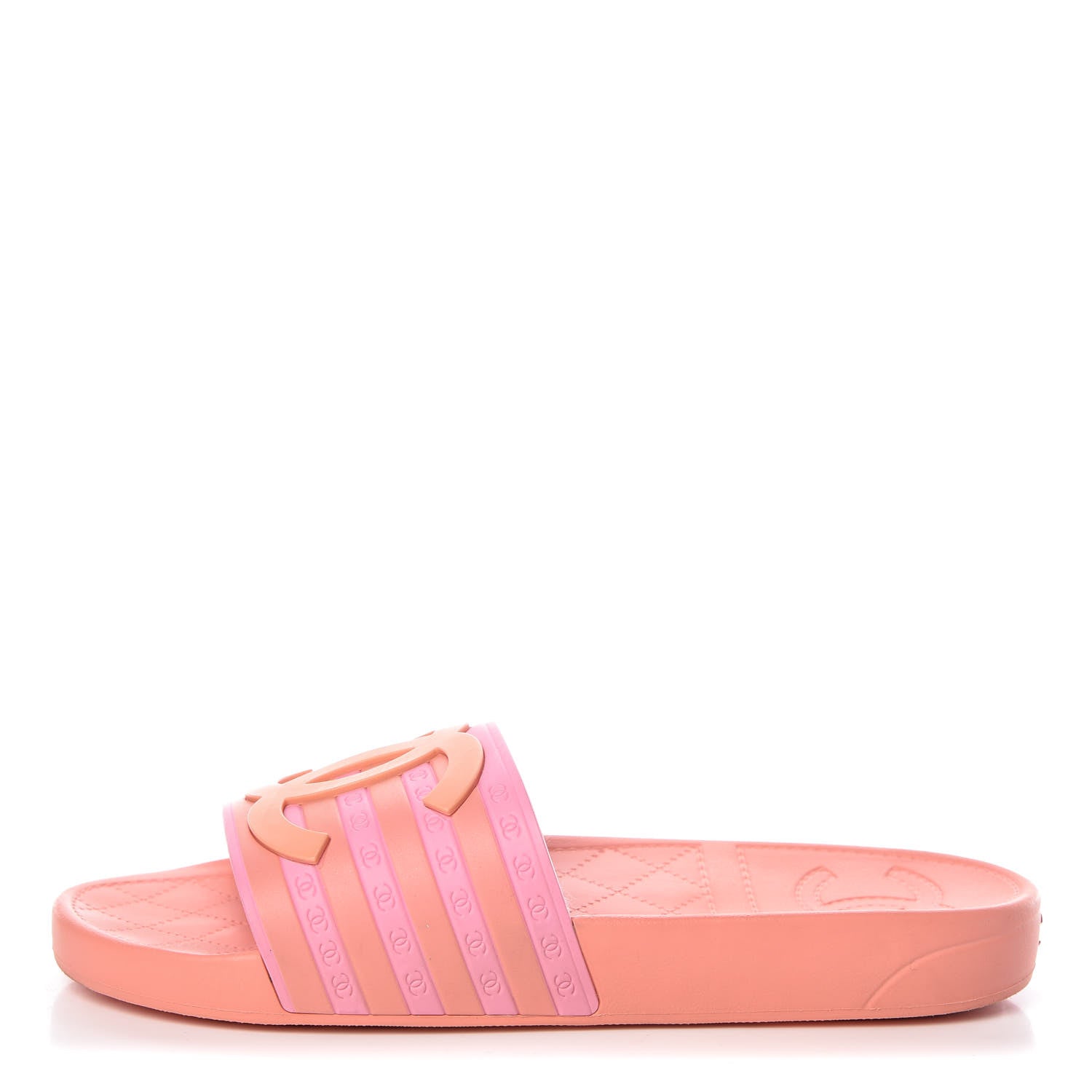 Chanel Rubber CC Flat Slide Sandals 37 Orange Pink 1 of 13
