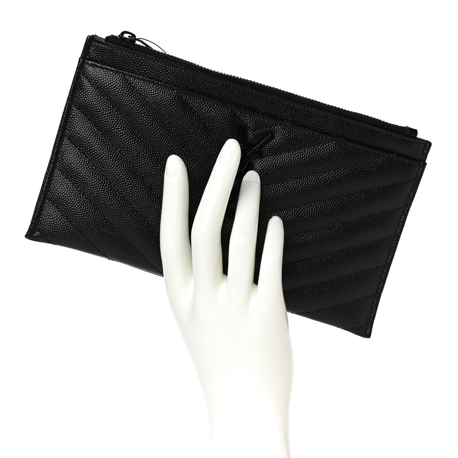 Saint Laurent Grain De Poudre Chevron Monogram Bill Pouch Black 2 of 10