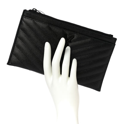 Saint Laurent Grain De Poudre Chevron Monogram Bill Pouch Black 2 of 10