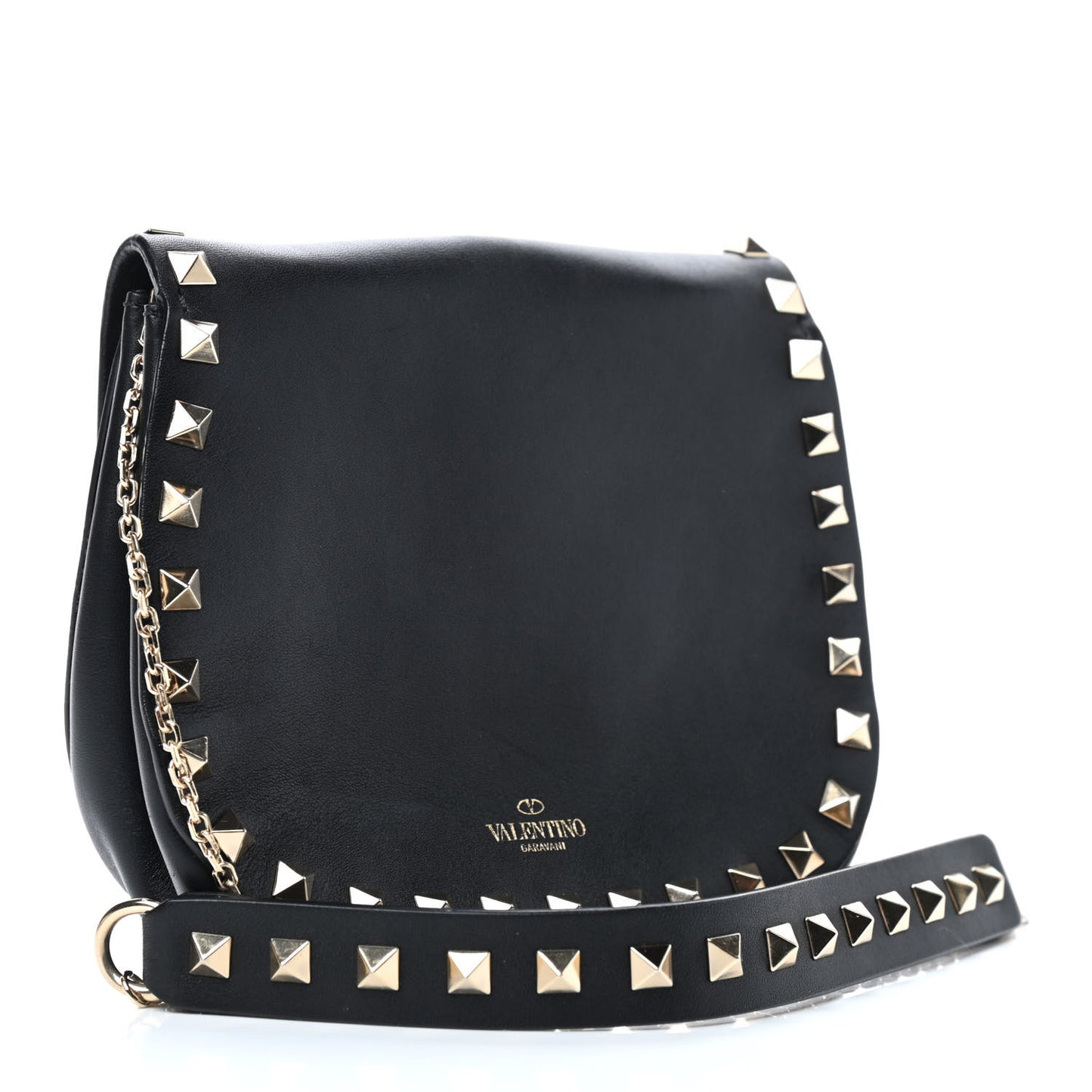 Vitello Mini Rockstud Crossbody Saddle Bag Black