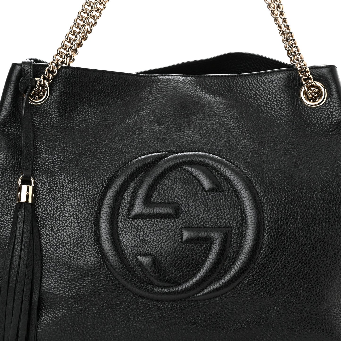 Pebbled Calfskin Large Soho Chain Shoulder Bag Black