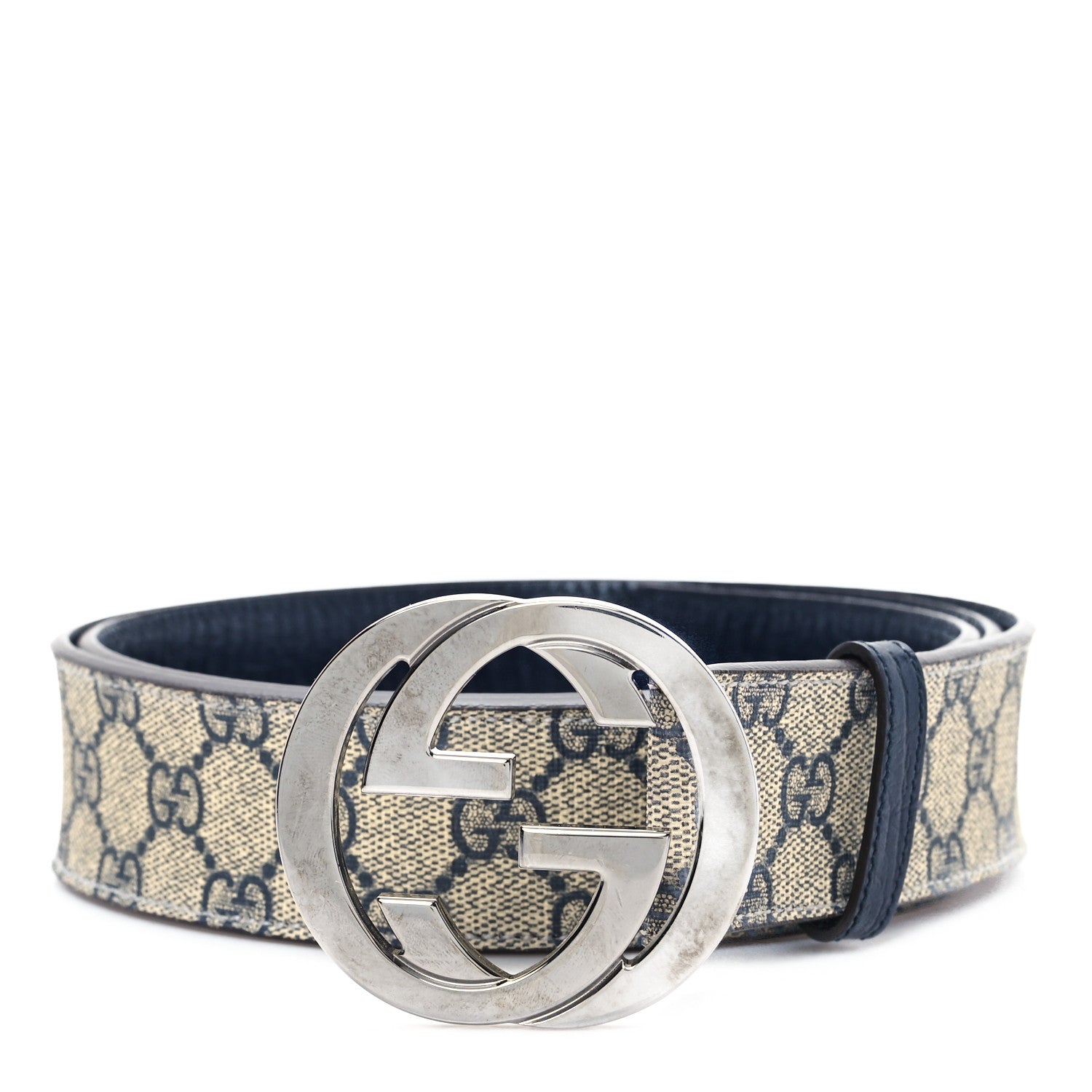 Gucci GG Supreme Monogram Selleria Calfskin Interlocking G 40mm Belt 110 44 Navy 1 of 4