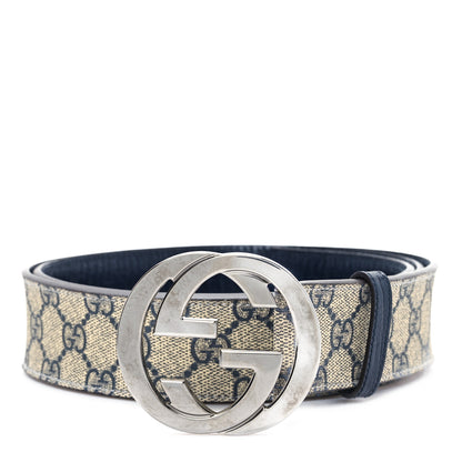 Gucci GG Supreme Monogram Selleria Calfskin Interlocking G 40mm Belt 110 44 Navy 1 of 4