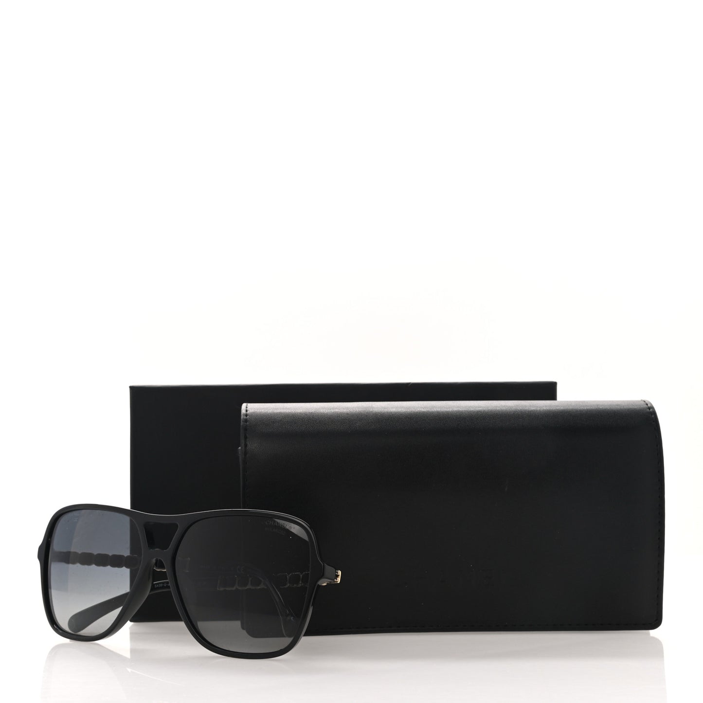 Metal Calfskin Polarized CC Chain Pilot Sunglasses 5439-Q-A Black