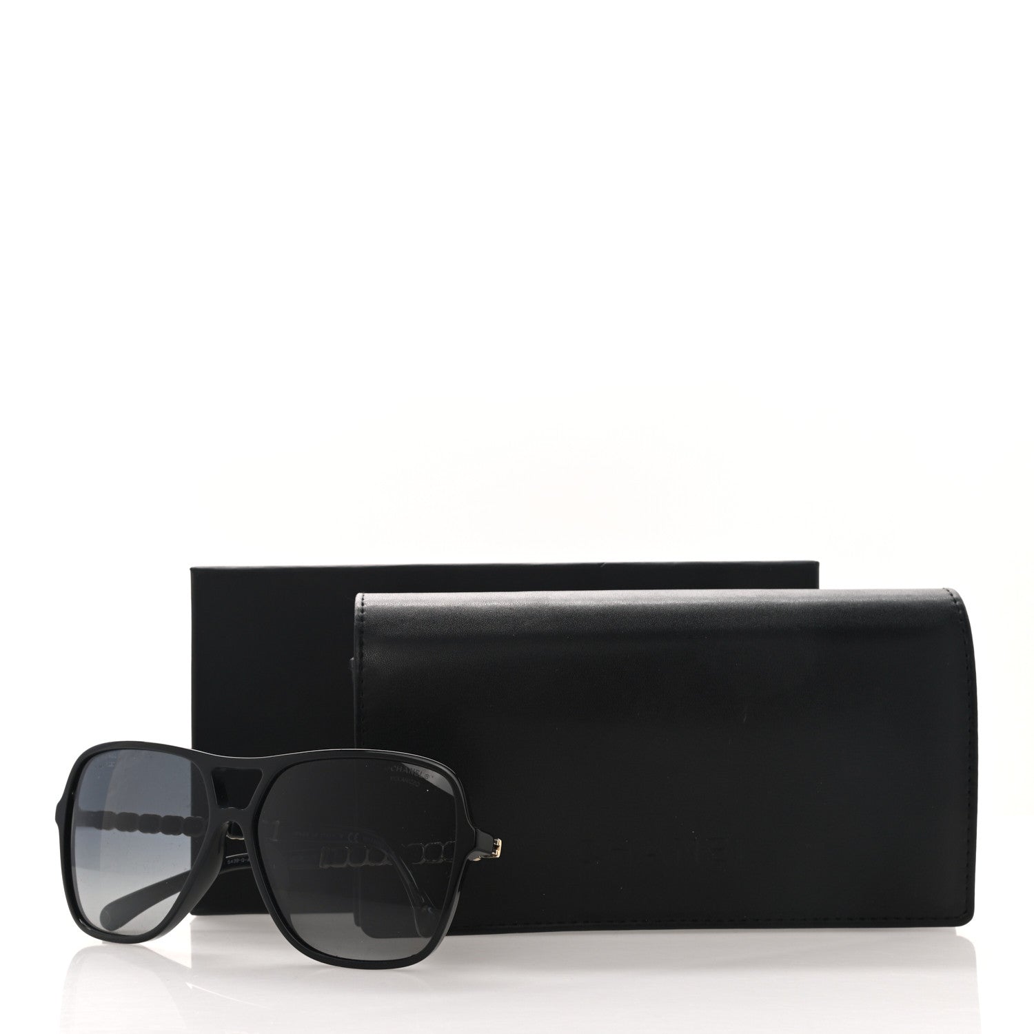 Chanel Metal Calfskin Polarized CC Chain Pilot Sunglasses 5439-Q-A Black 8 of 8