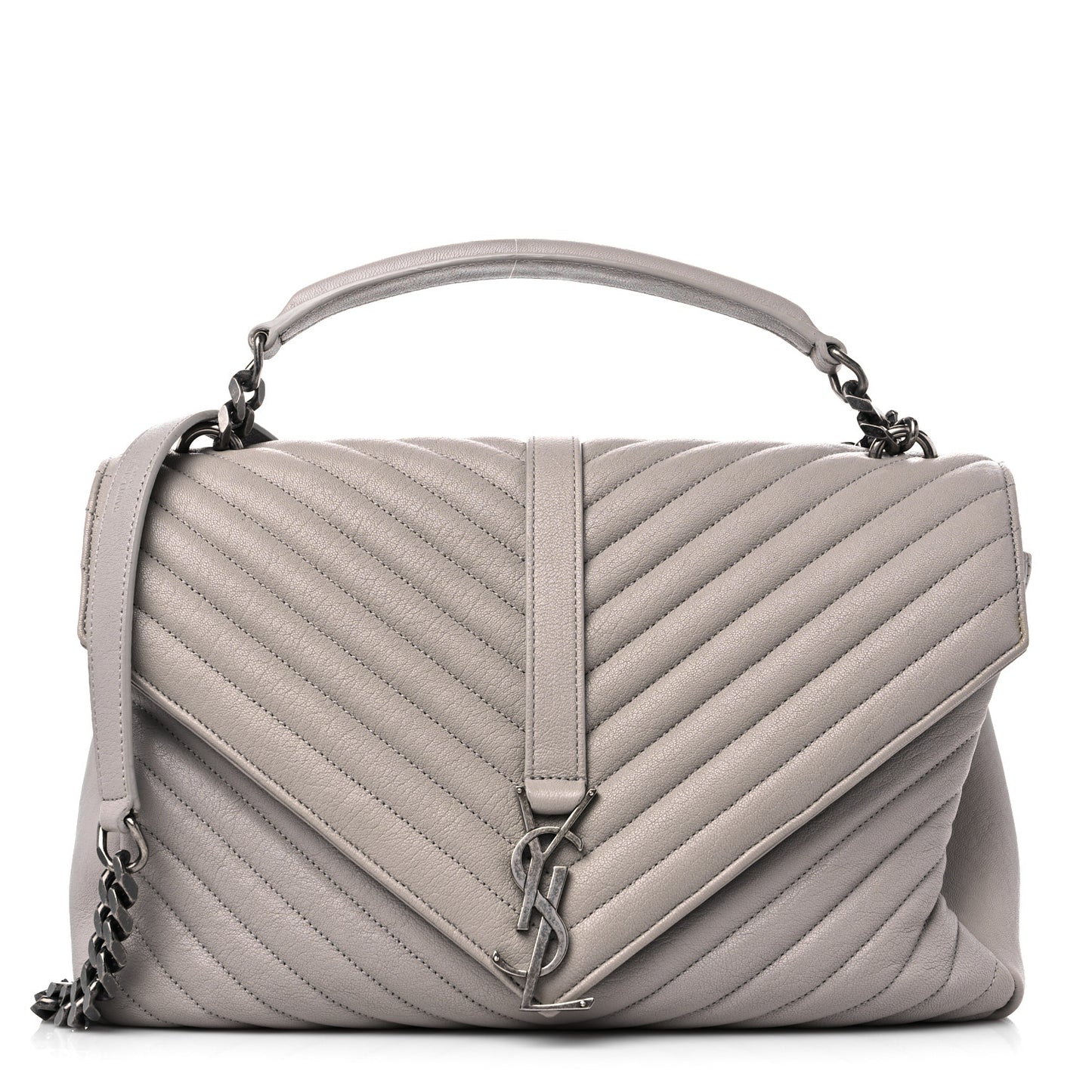 Sheepskin Matelasse Chevron Monogram Large College Satchel Light Grey