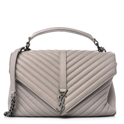 Saint Laurent Sheepskin Matelasse Chevron Monogram Large College Satchel Light Grey 1 of 15