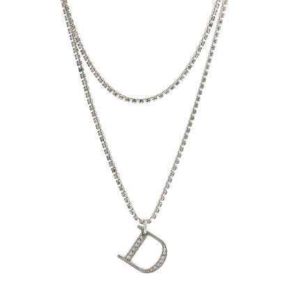 Christian Dior Crystal D Double Chain Necklace Silver 1 of 4
