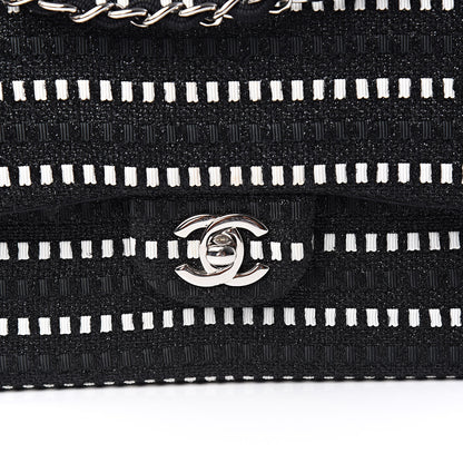 Chanel Tweed Ribbon Medium Double Flap Black White 10 of 10