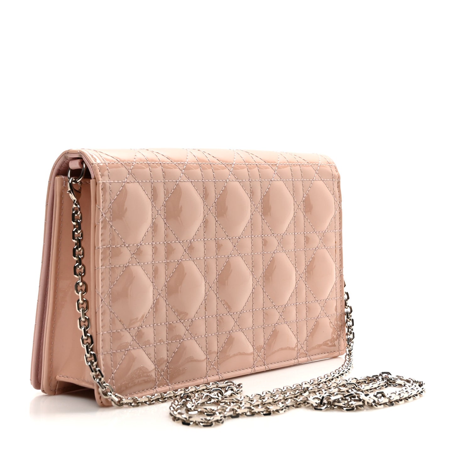 Patent Cannage Lady Dior Chain Wallet Rose Clair