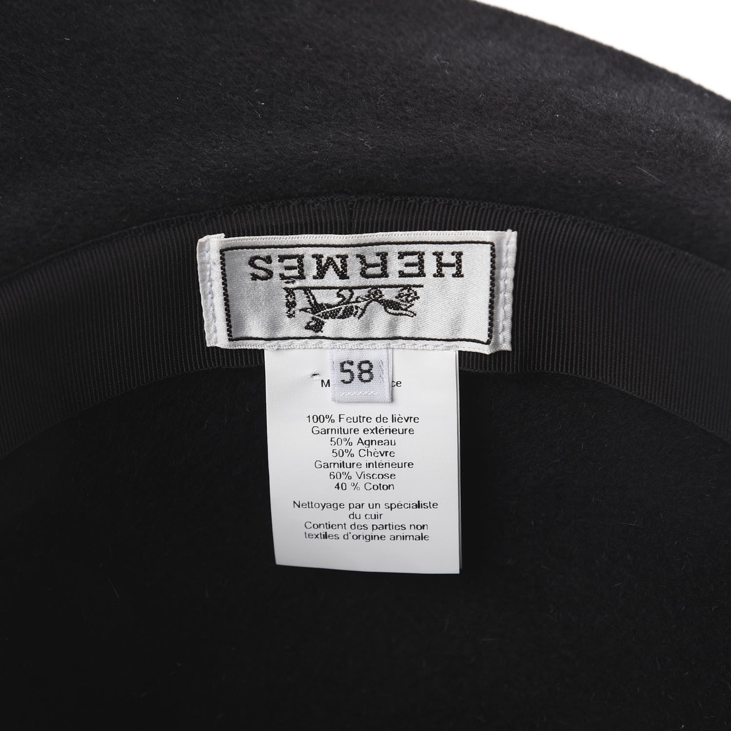 Hermes Felt Goatskin Lambskin Hat 58 Black 4 of 5