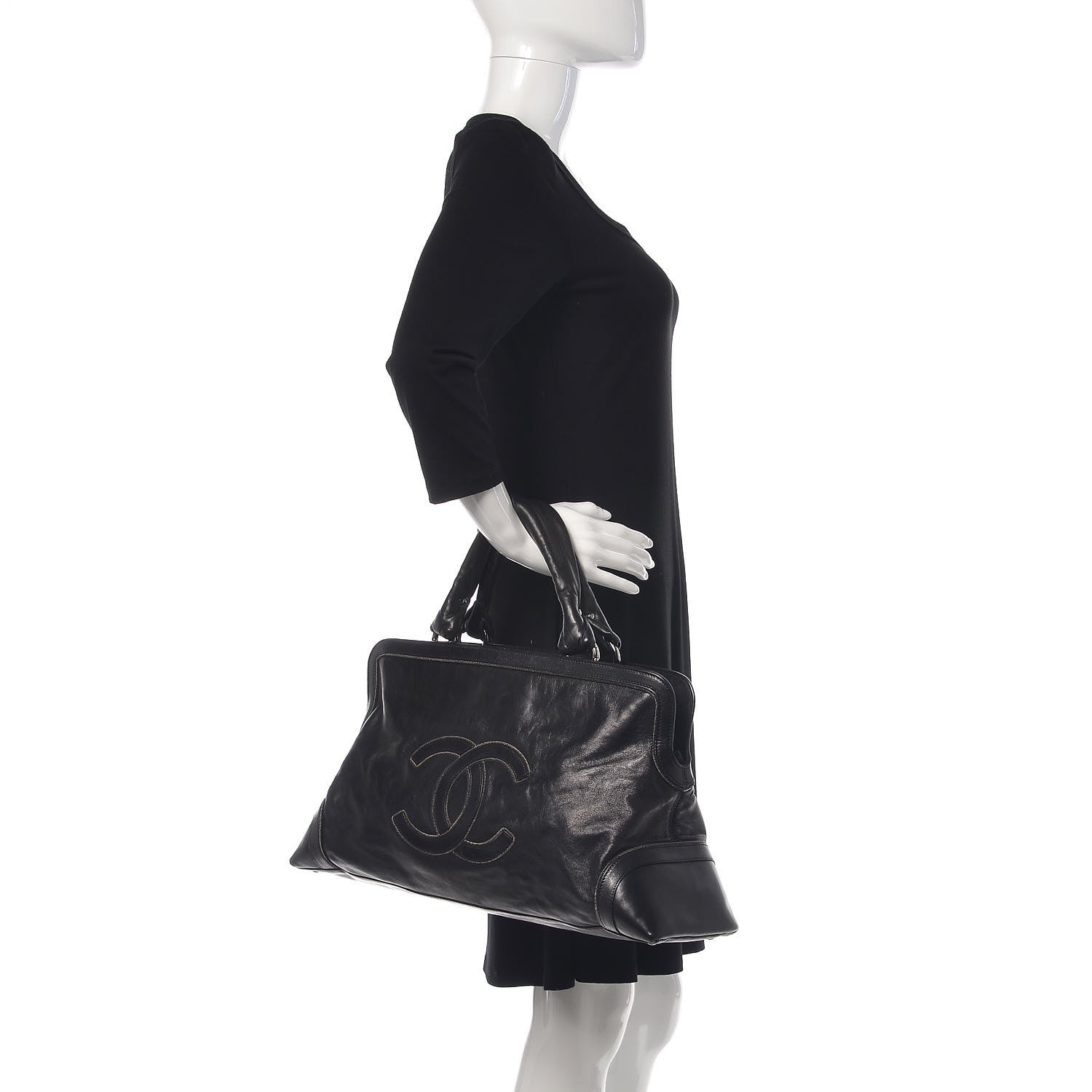 Chanel Lambskin East West Soho Shopper Black 2 of 10