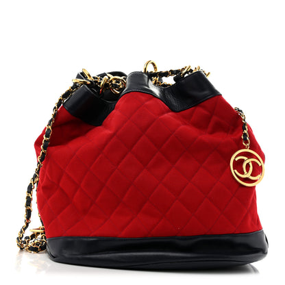 Chanel Canvas Lambskin Quilted CC Drawstring Shoulder Bag Red Navy 1 of 13