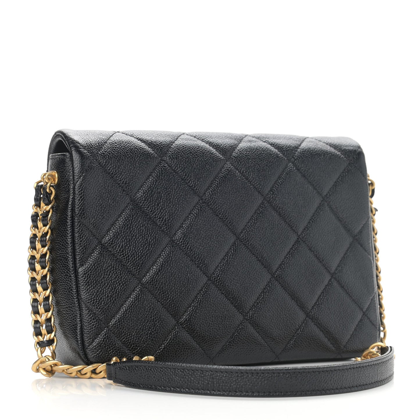 Shiny Caviar Quilted Small Chain Melody Flap Black