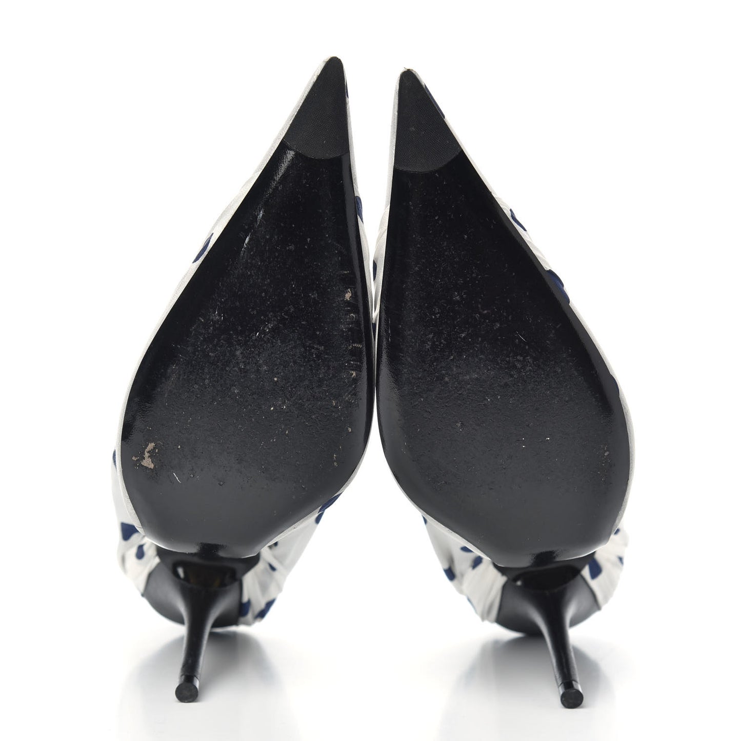 Satin Polka Dot Knife Pointed Pumps 37 White Navy