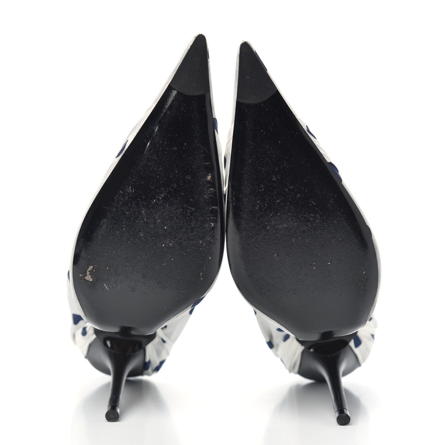 Balenciaga Satin Polka Dot Knife Pointed Pumps 37 White Navy 5 of 9