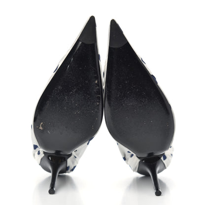 Balenciaga Satin Polka Dot Knife Pointed Pumps 37 White Navy 5 of 9