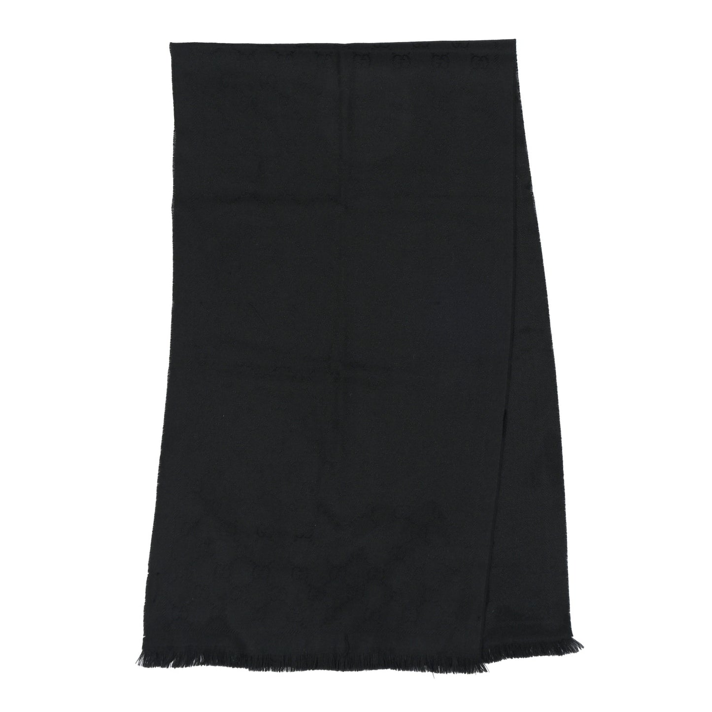 Wool GG Monogram Sten Fringe Scarf Black