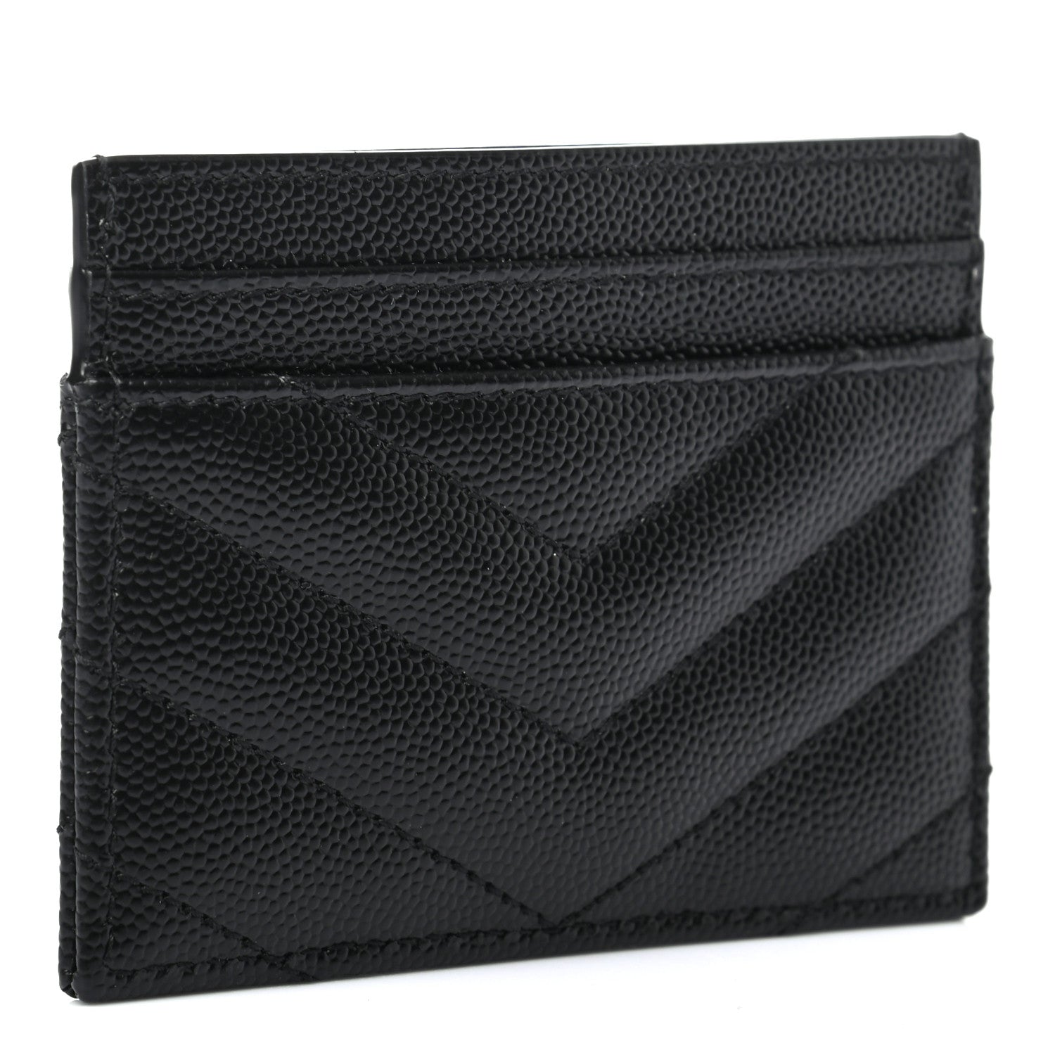 Saint Laurent Grain De Poudre Matelasse Chevron Monogram Credit Card Case Black 3 of 7