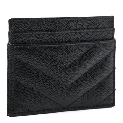 Saint Laurent Grain De Poudre Matelasse Chevron Monogram Credit Card Case Black 3 of 7