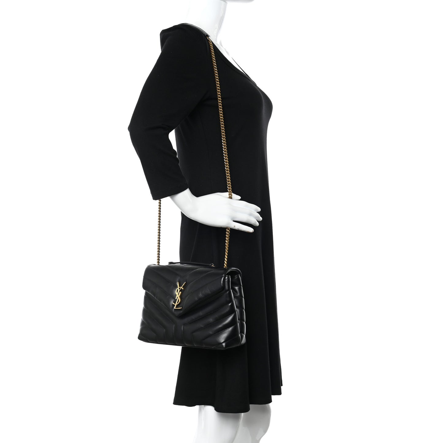 Calfskin Y Quilted Monogram Small Loulou Chain Satchel Black