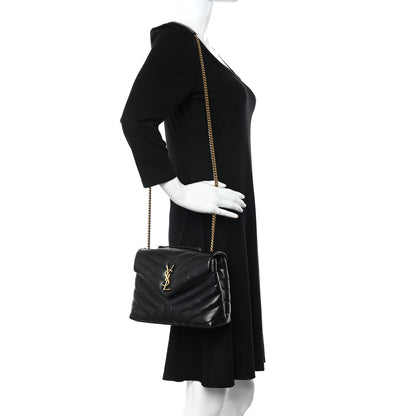 Saint Laurent Calfskin Y Quilted Monogram Small Loulou Chain Satchel Black 3 of 11