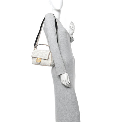 Fendi Canvas Vitello King FF Embroidered Baguette Grezzo White Nuvola 2 of 9