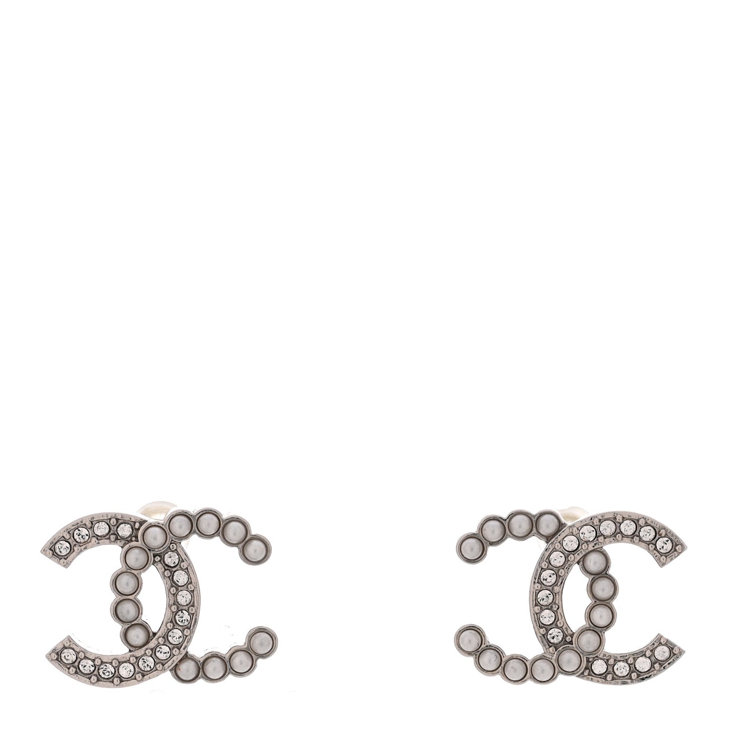 Crystal Pearl CC Earrings Silver