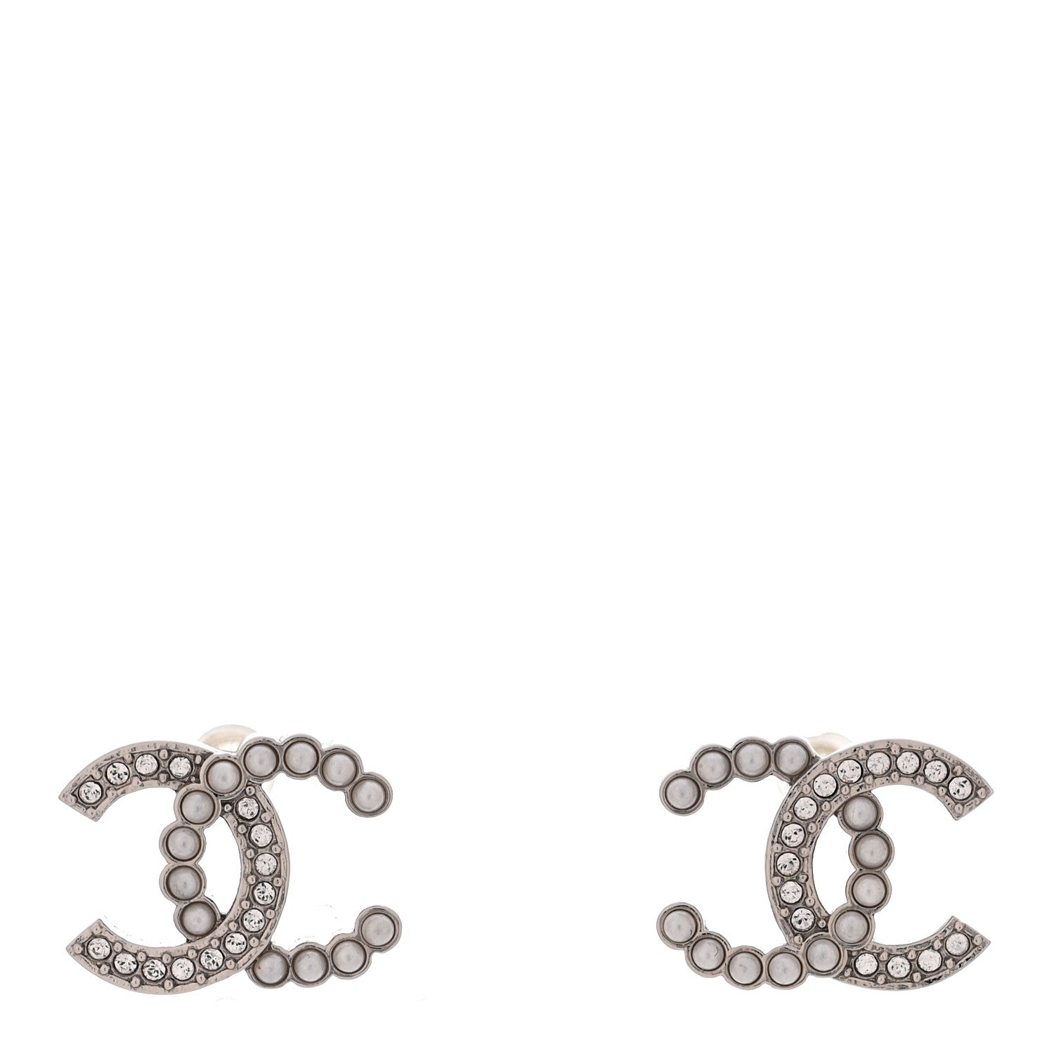 Chanel Crystal Pearl CC Earrings Silver 1 of 5