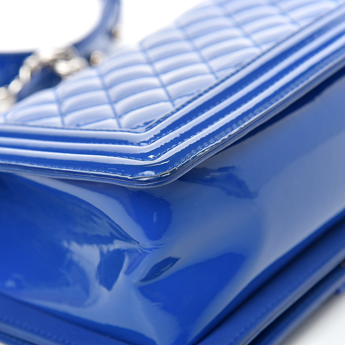 Patent Calfskin Quilted Medium Plexiglass Boy Flap Blue