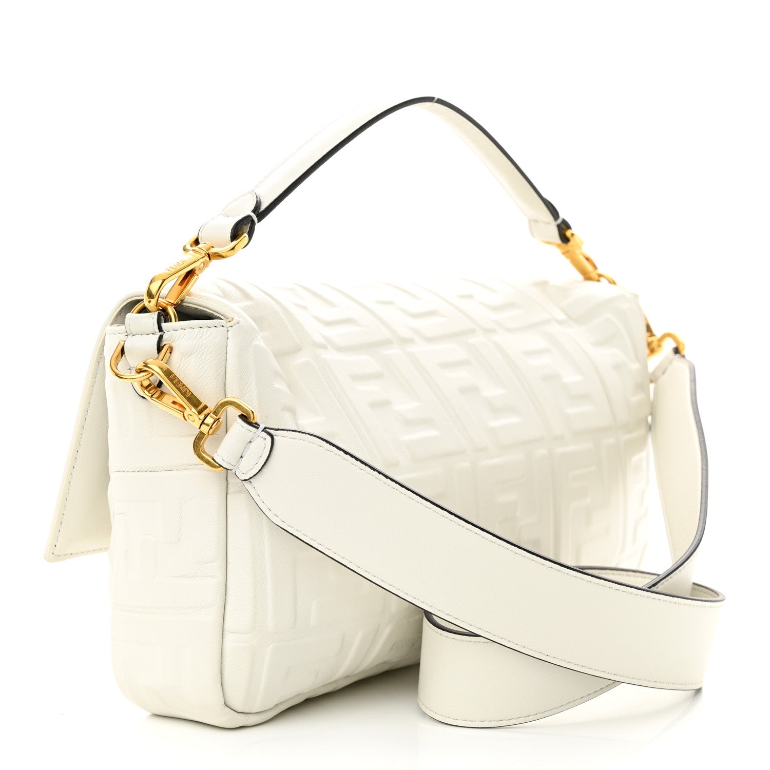 Fendi Nappa FF 1974 Embossed Large Baguette White 3 of 12