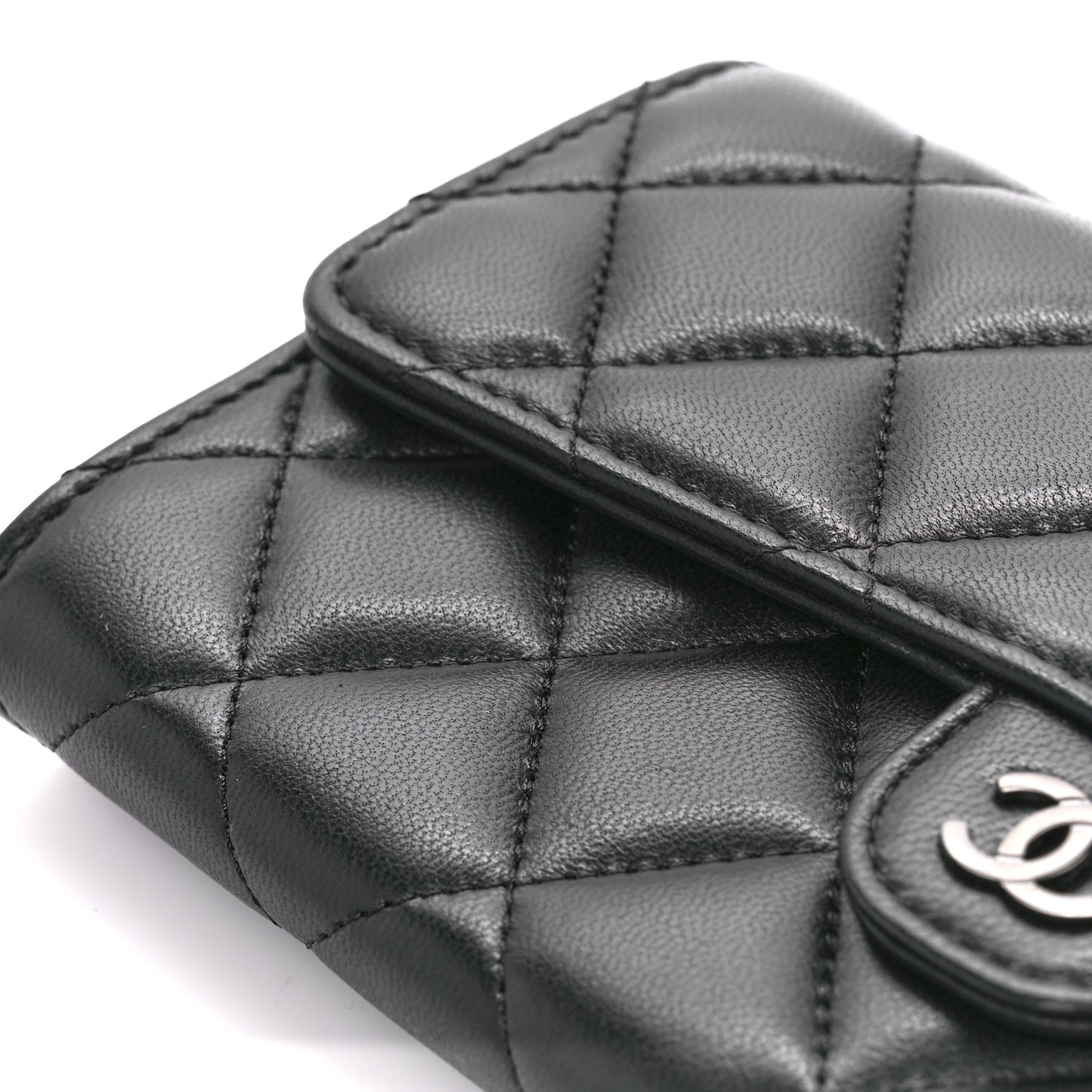 Lambskin Quilted Large Gusset Flap Wallet So Black
