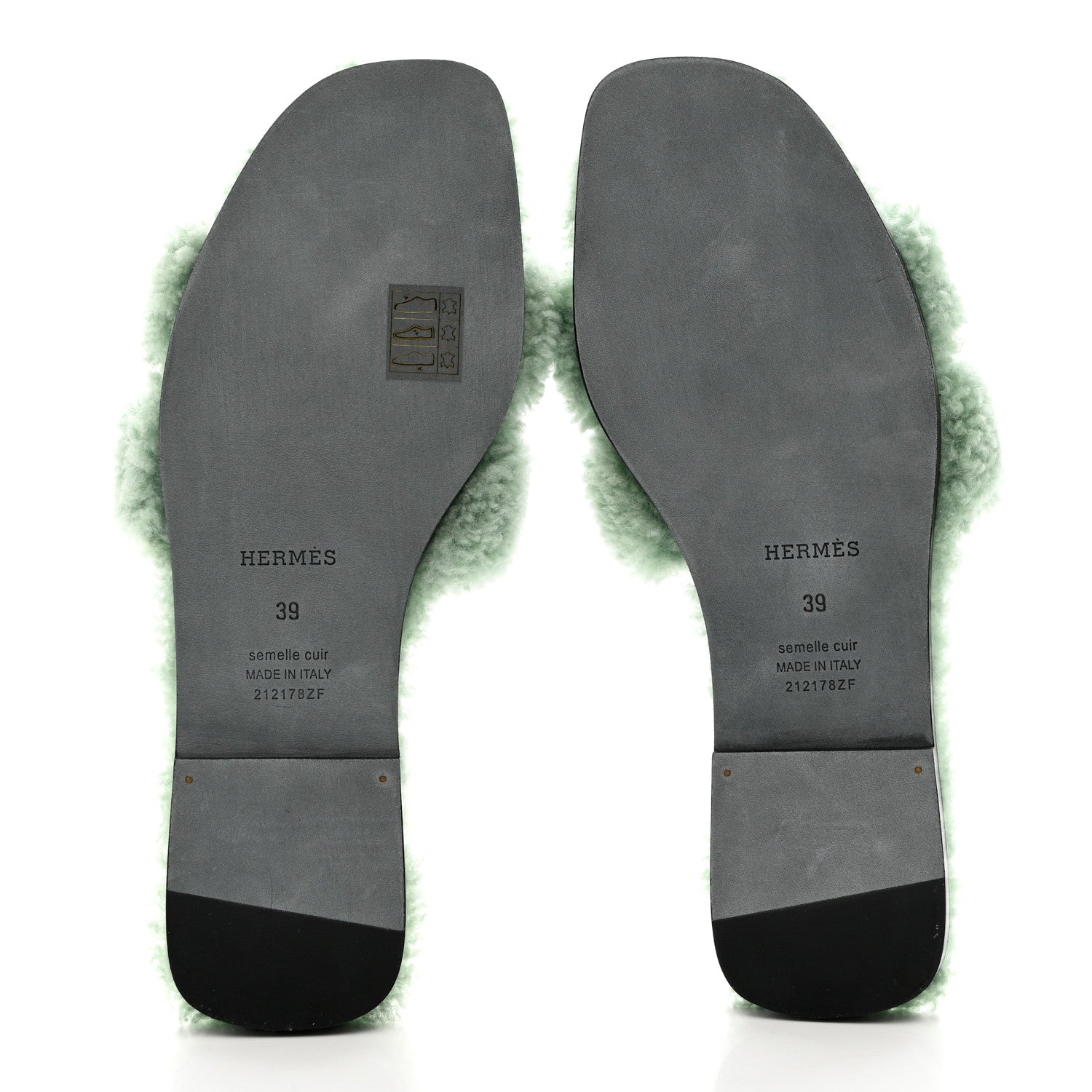 Hermes Woolskin Oran Sandals 39 Vert D’Eau 5 of 8