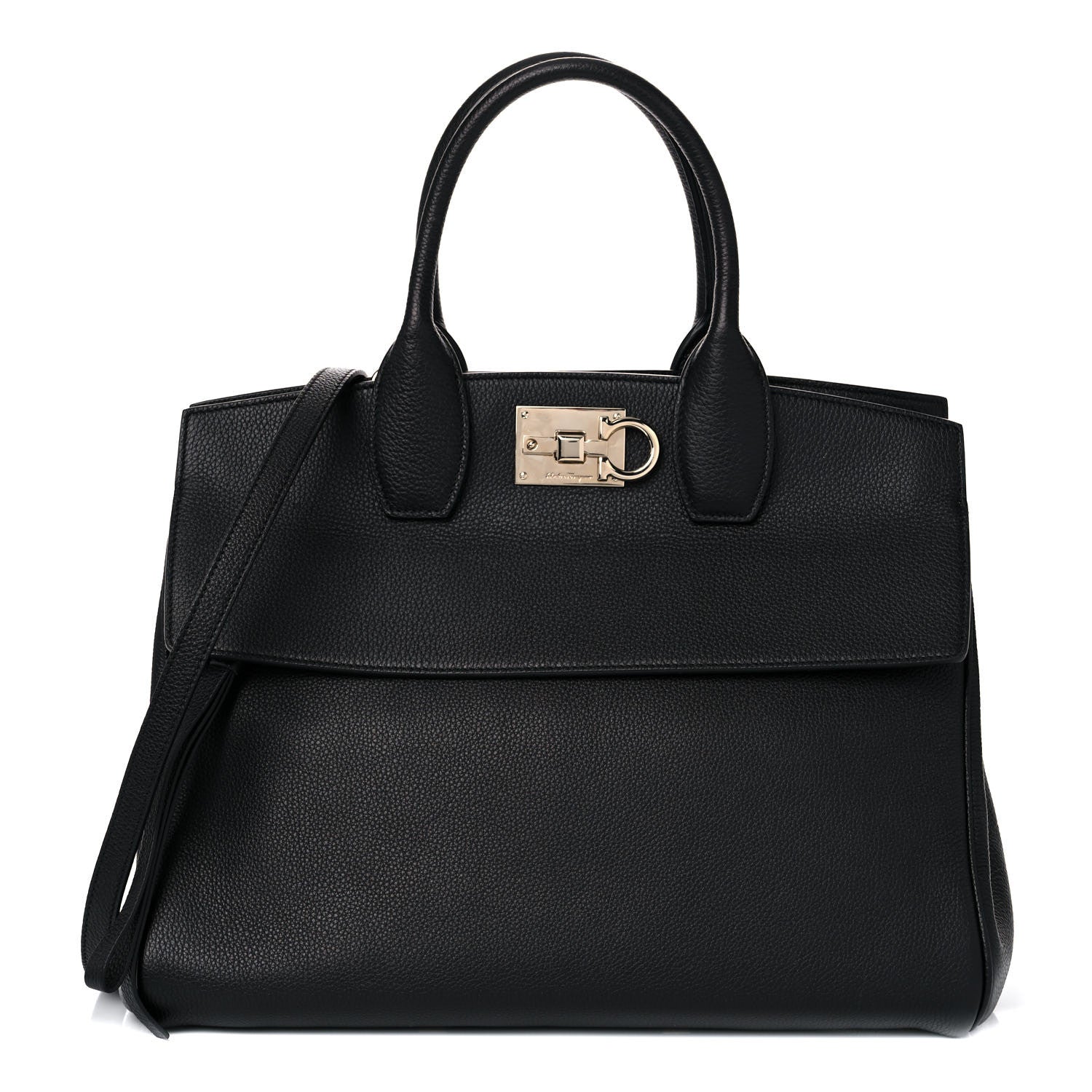 Salvatore Ferragamo Hammered Calfskin Medium Studio Bag Black 2 of 16