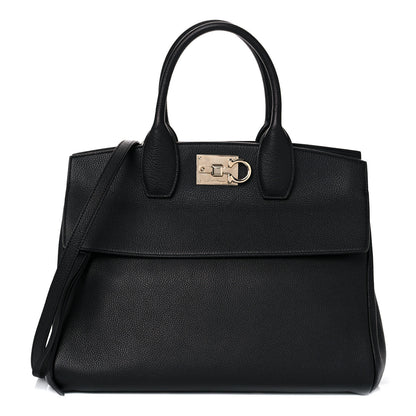 Salvatore Ferragamo Hammered Calfskin Medium Studio Bag Black 2 of 16