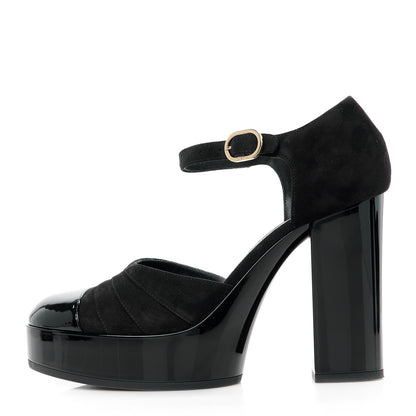 Chanel Patent Suede CC Platform Pumps 39.5 Black 1 of 10