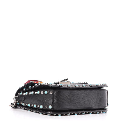 Valentino Garavani Pebbled Calfskin Turquoise Medium Guitar Strap Rockstud Rolling Flap Saddle Bag Black 4 of 17