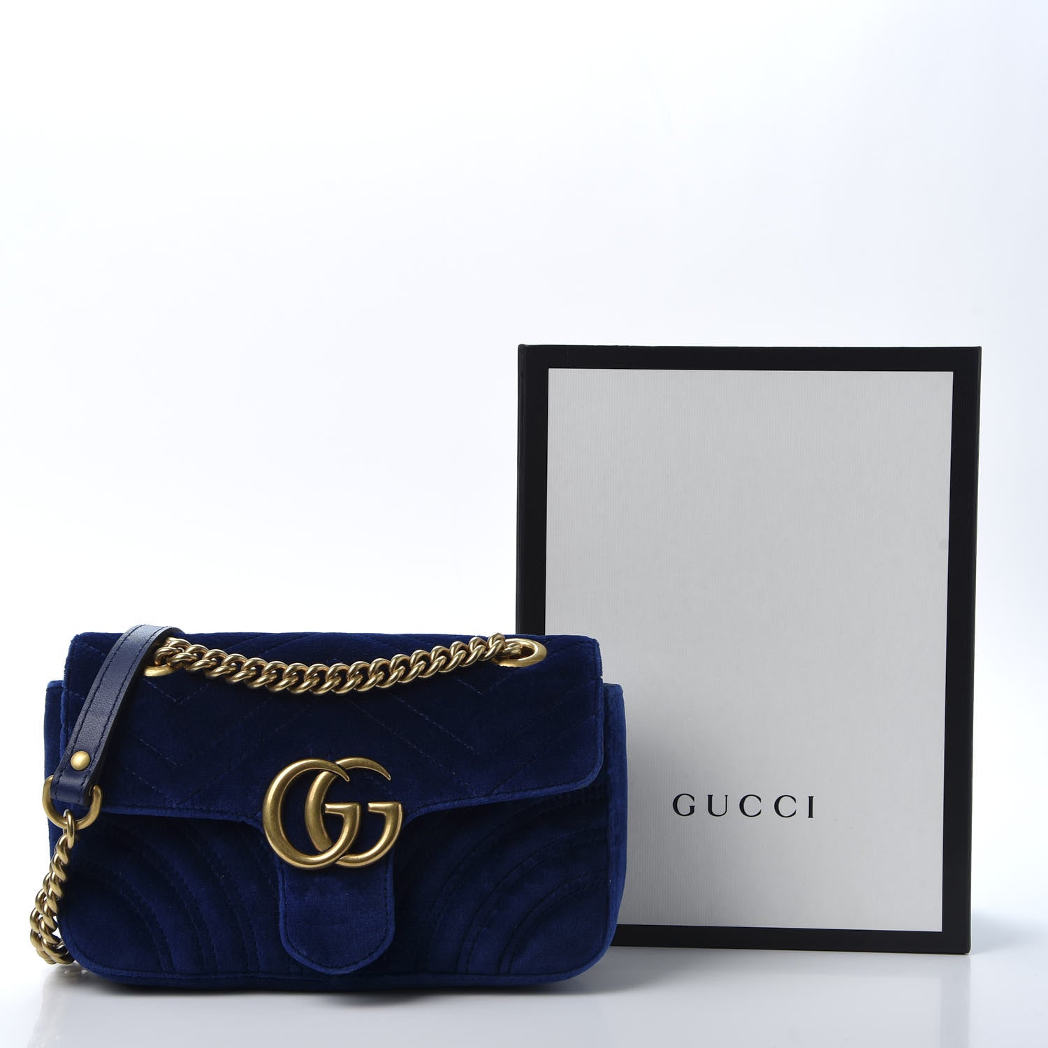 Gucci Velvet Matelasse Mini GG Marmont Shoulder Bag Cobalt Blue 11 of 11