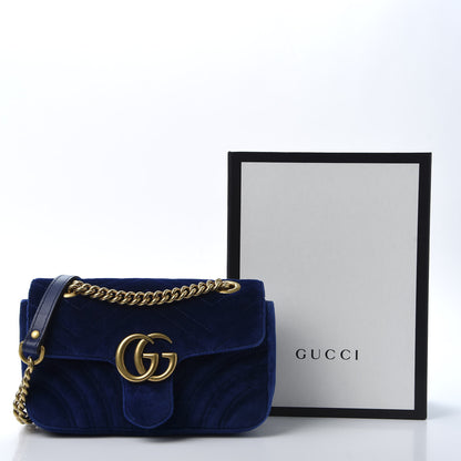 Gucci Velvet Matelasse Mini GG Marmont Shoulder Bag Cobalt Blue 11 of 11