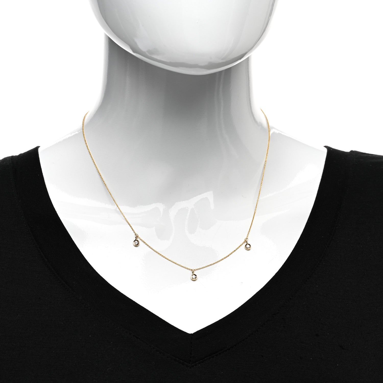 Roberto Coin 18K Yellow Gold Diamond .15ctw Diamonds By The Inch 3 Station Necklace 2 of 4