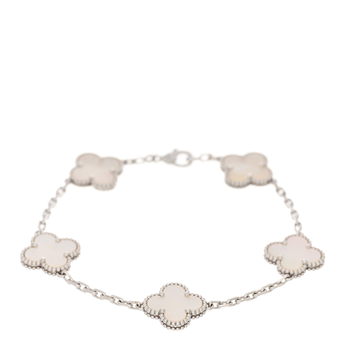18K White Gold Mother of Pearl 5 Motifs Vintage Alhambra Bracelet