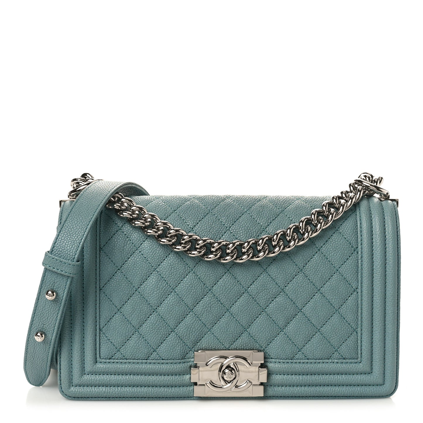 Caviar Quilted Medium Boy Flap Light Blue