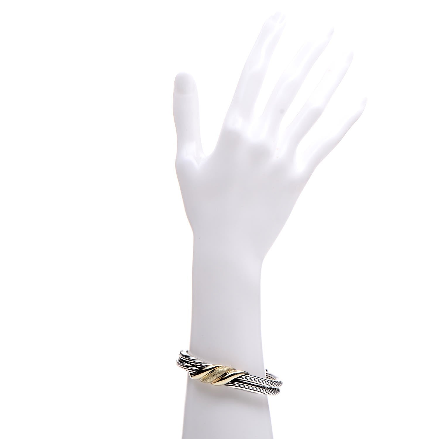 David Yurman Sterling Silver 14K Yellow Gold Double Cable Cuff 2 of 6
