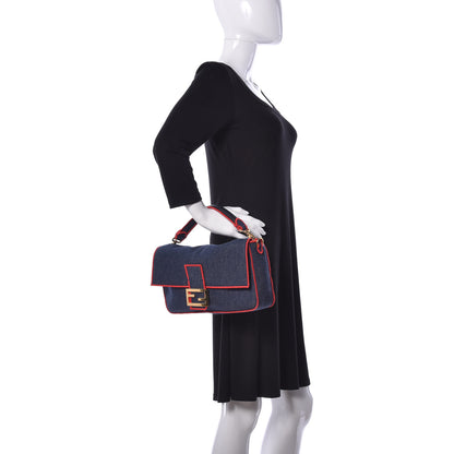 Fendi Denim Large Baguette Blue Rosso 3 of 10