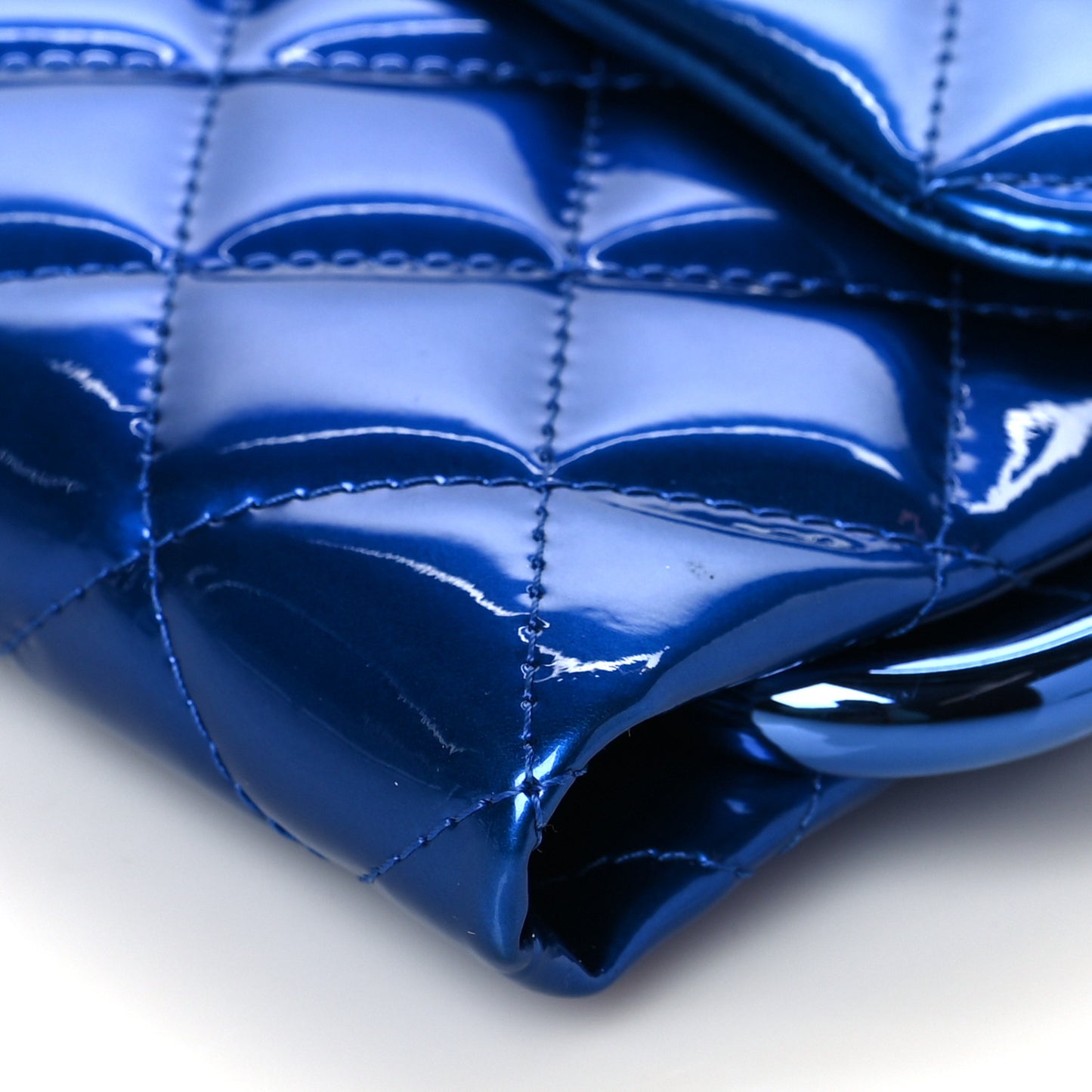 Metallic Patent Calfskin Quilted Metal Handle Clutch Blue
