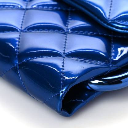 Chanel Metallic Patent Calfskin Quilted Metal Handle Clutch Blue 10 of 10