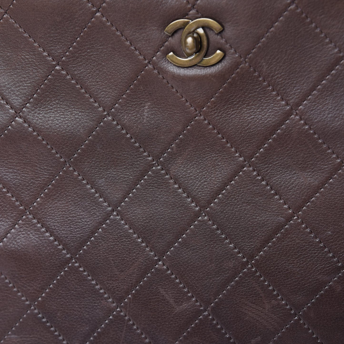 Calfskin Stitched CC Tote Dark Brown