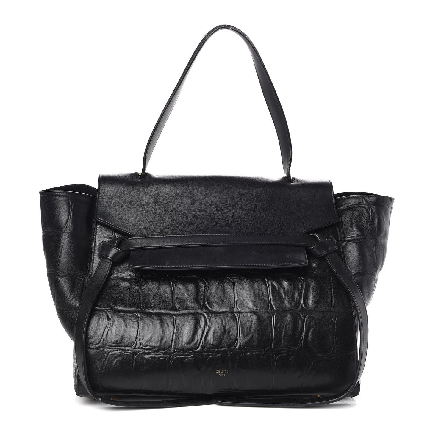 Calfskin Crocodile Embossed Small Belt Bag Black