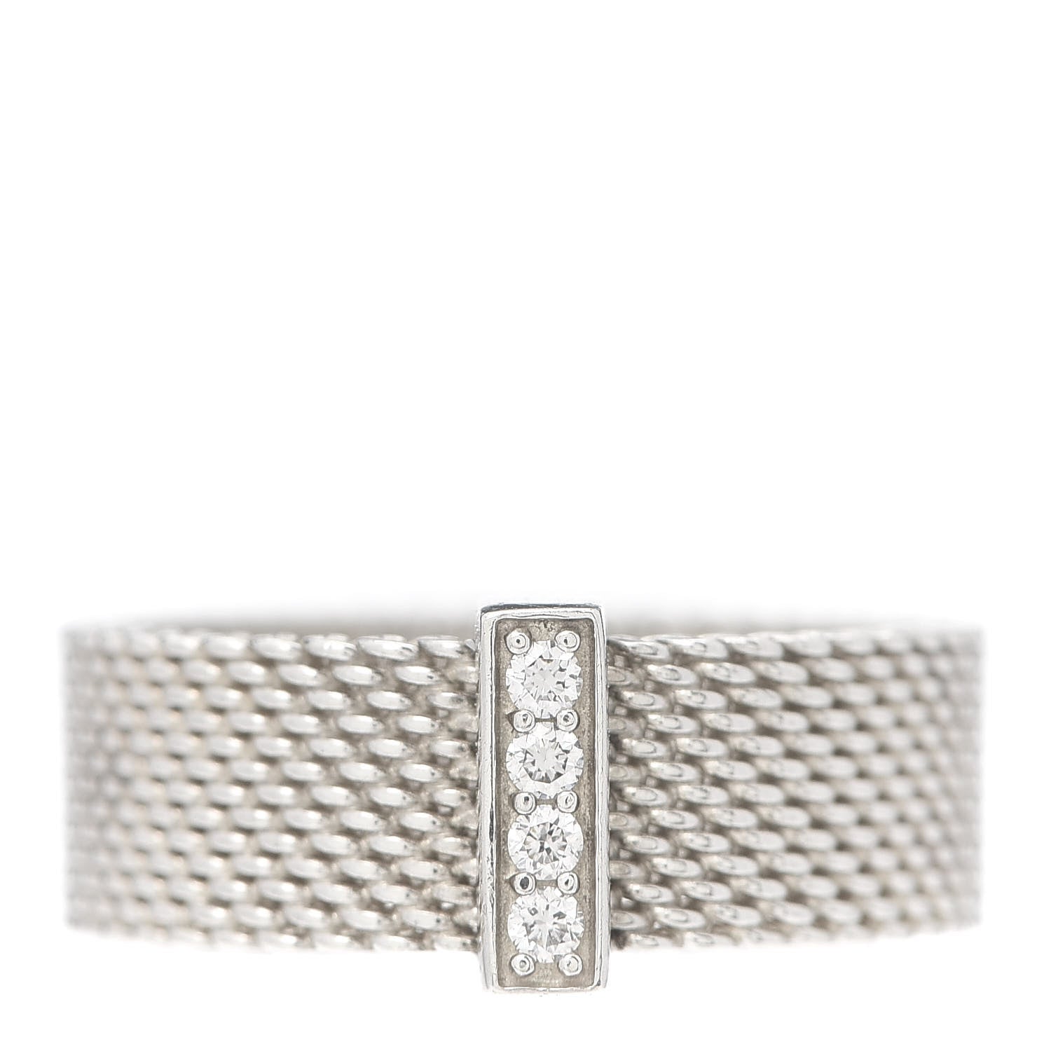 Tiffany Sterling Silver Diamond Somerset Mesh Ring 53 6.5 1 of 4